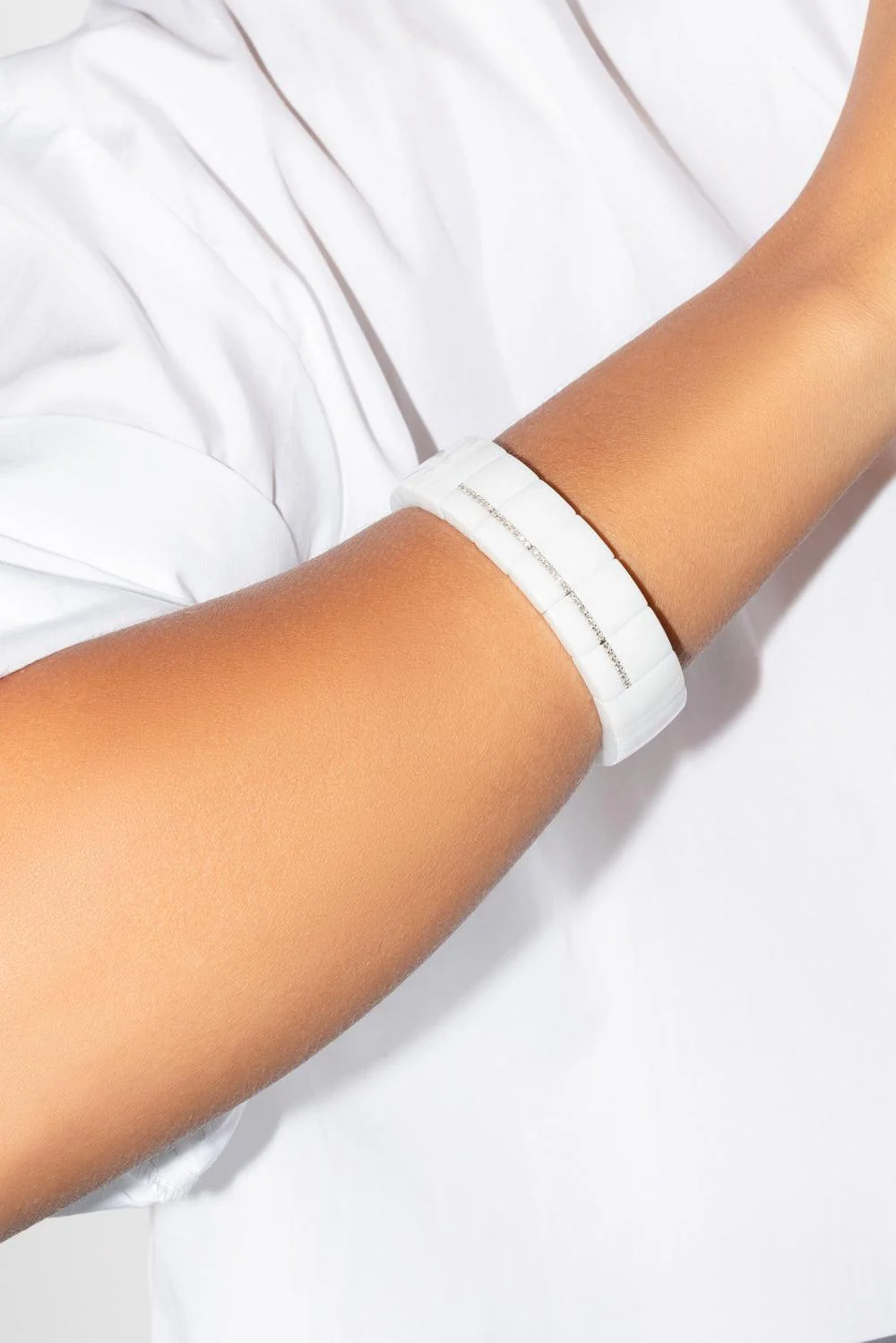 Five Diamond Bar Domino Rectangular Ceramic Stretch Bracelet - Image 4