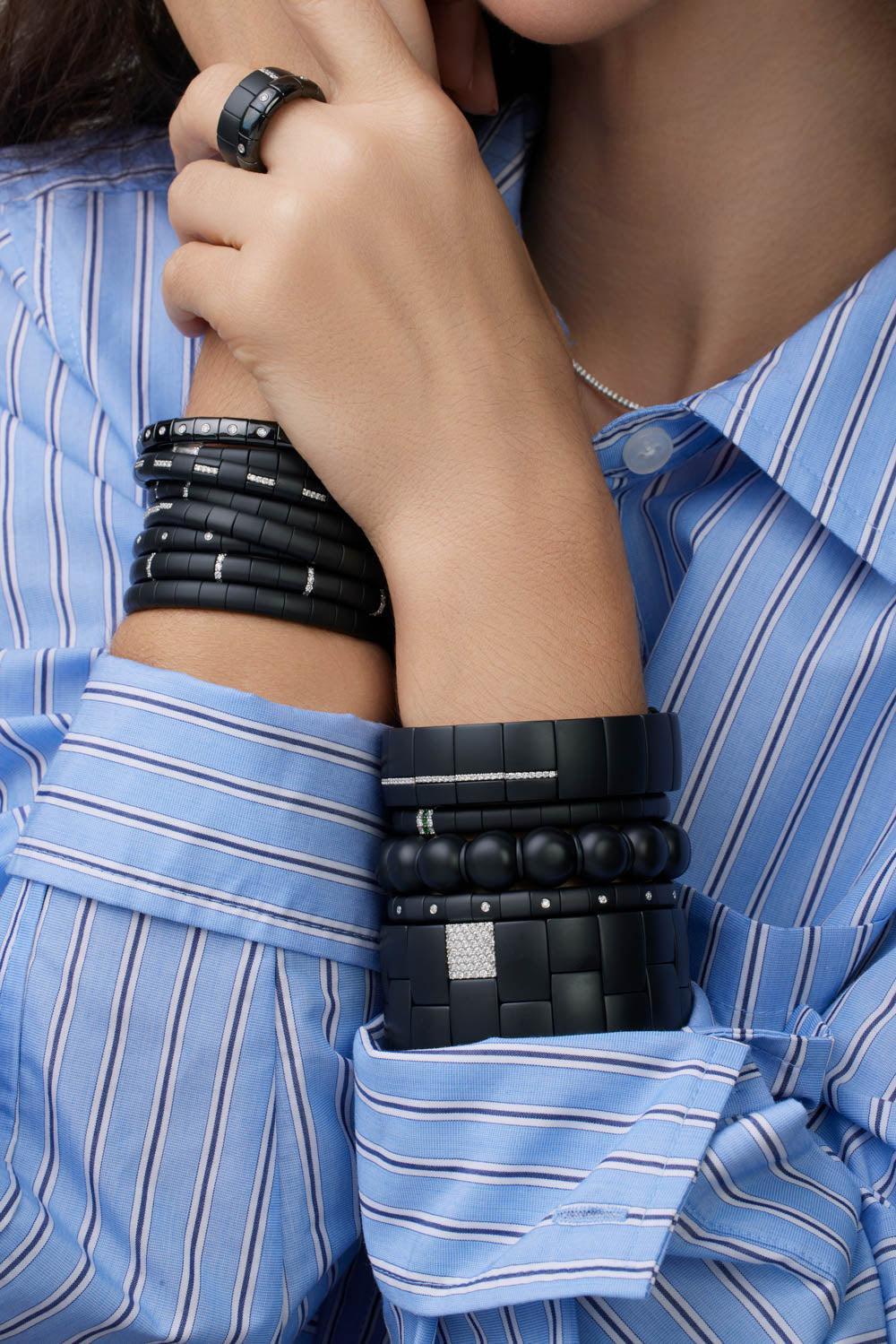 Five Diamond Wide Matte Black Domino Luce Bracelet - Image 4