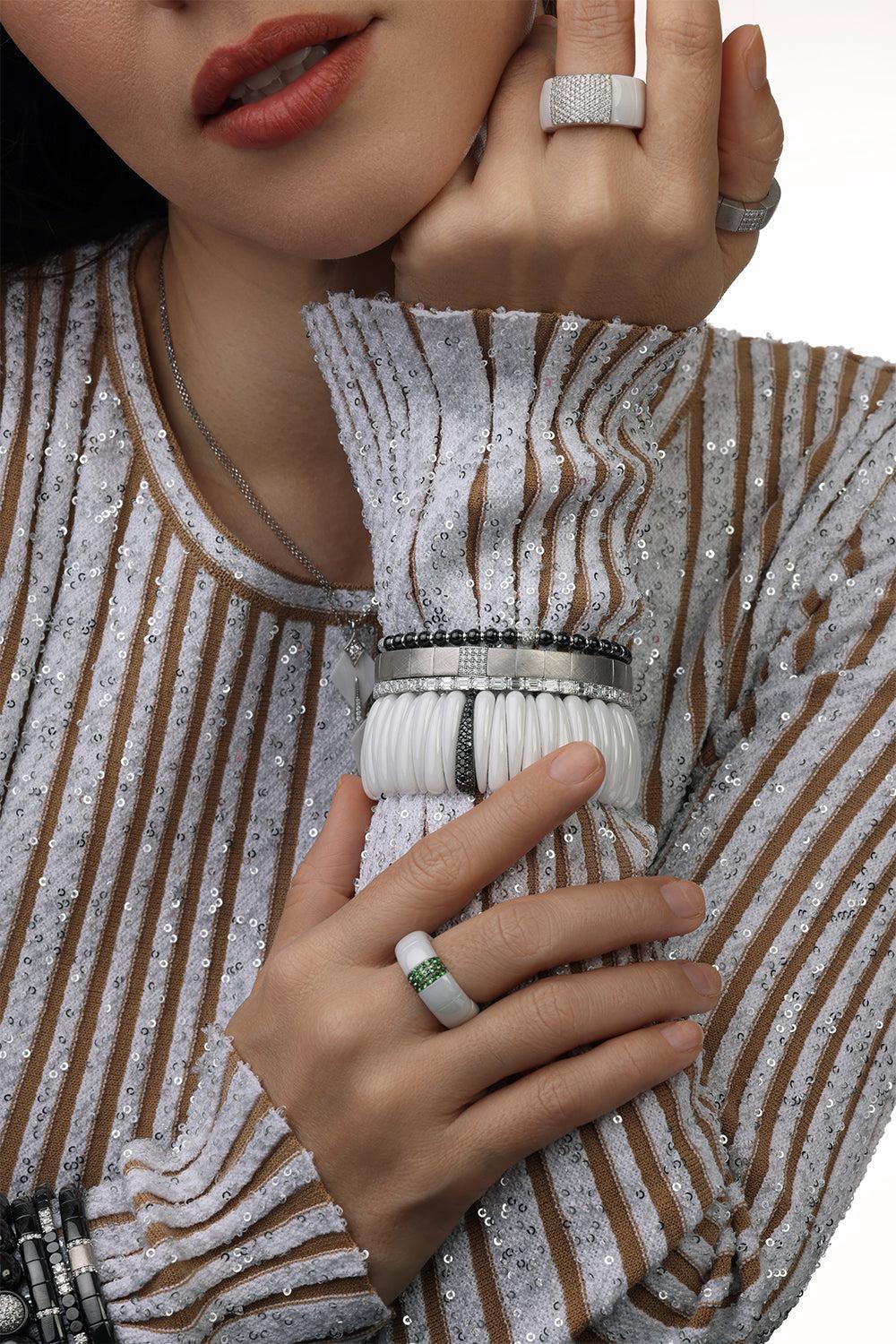 Four Diamond Bead Rondelle Sfera Stretch Bracelet - Image 2
