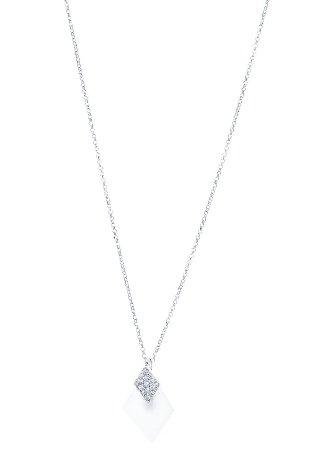 Gold Diamond White Ceramic Diva Pendant Necklace