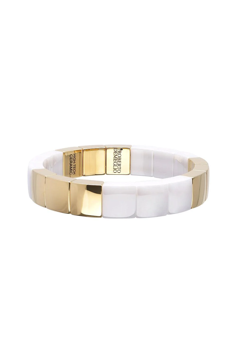 Gold White Ceramic Stretch Bracelet
