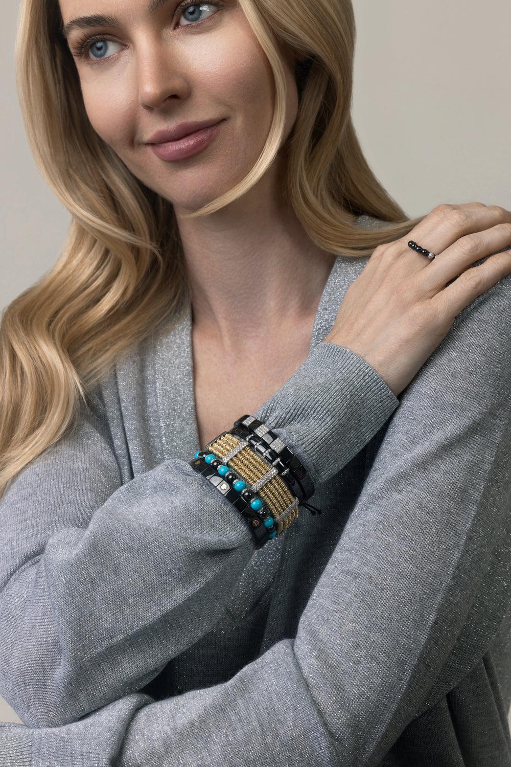 Matte Black Ceramic Three Bar Pura Stretch Bracelet - Image 2