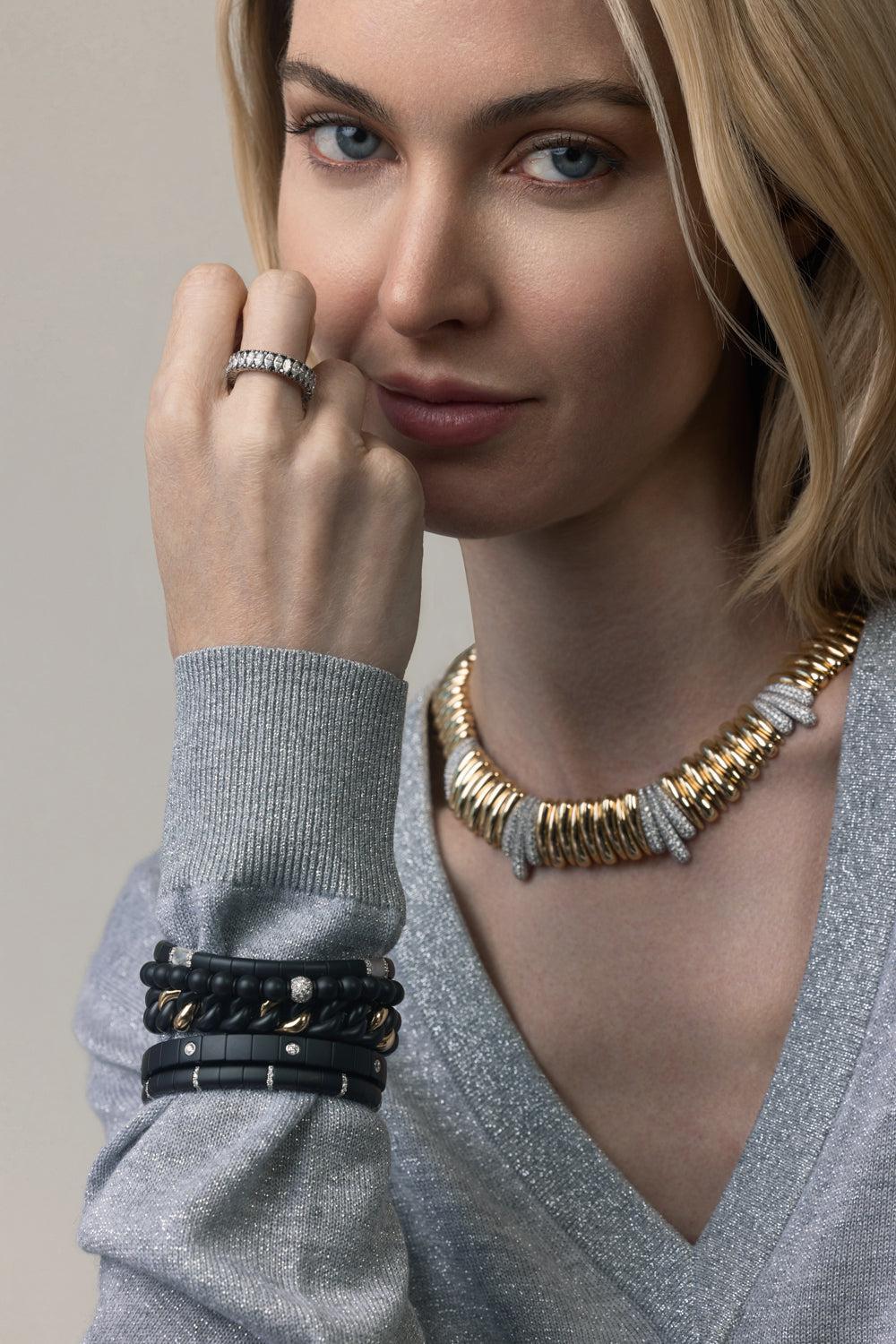 Matte Black Six Link Ceramic Strech Bracelet - Image 2