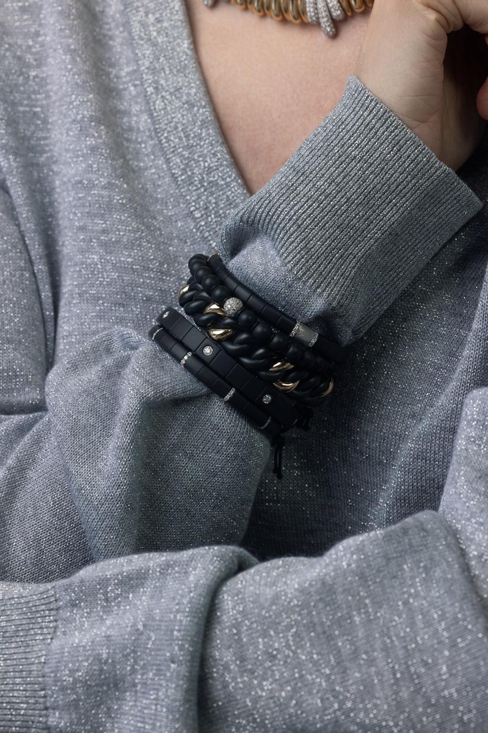 Matte Black Six Link Ceramic Strech Bracelet - Image 4