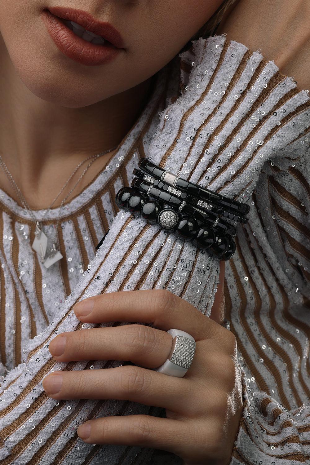 Nine Diamond Gold Black Ceramic Pura Stretch Bracelet - Image 2