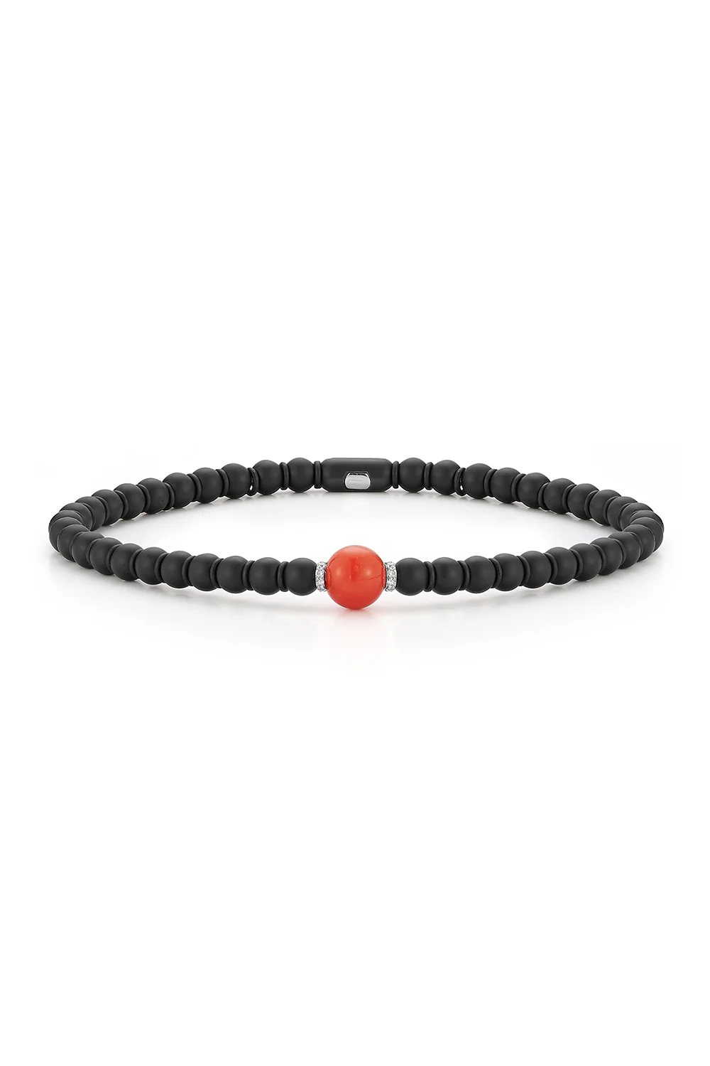 One Coral Beaded Matte Black Stretch Bracelet
