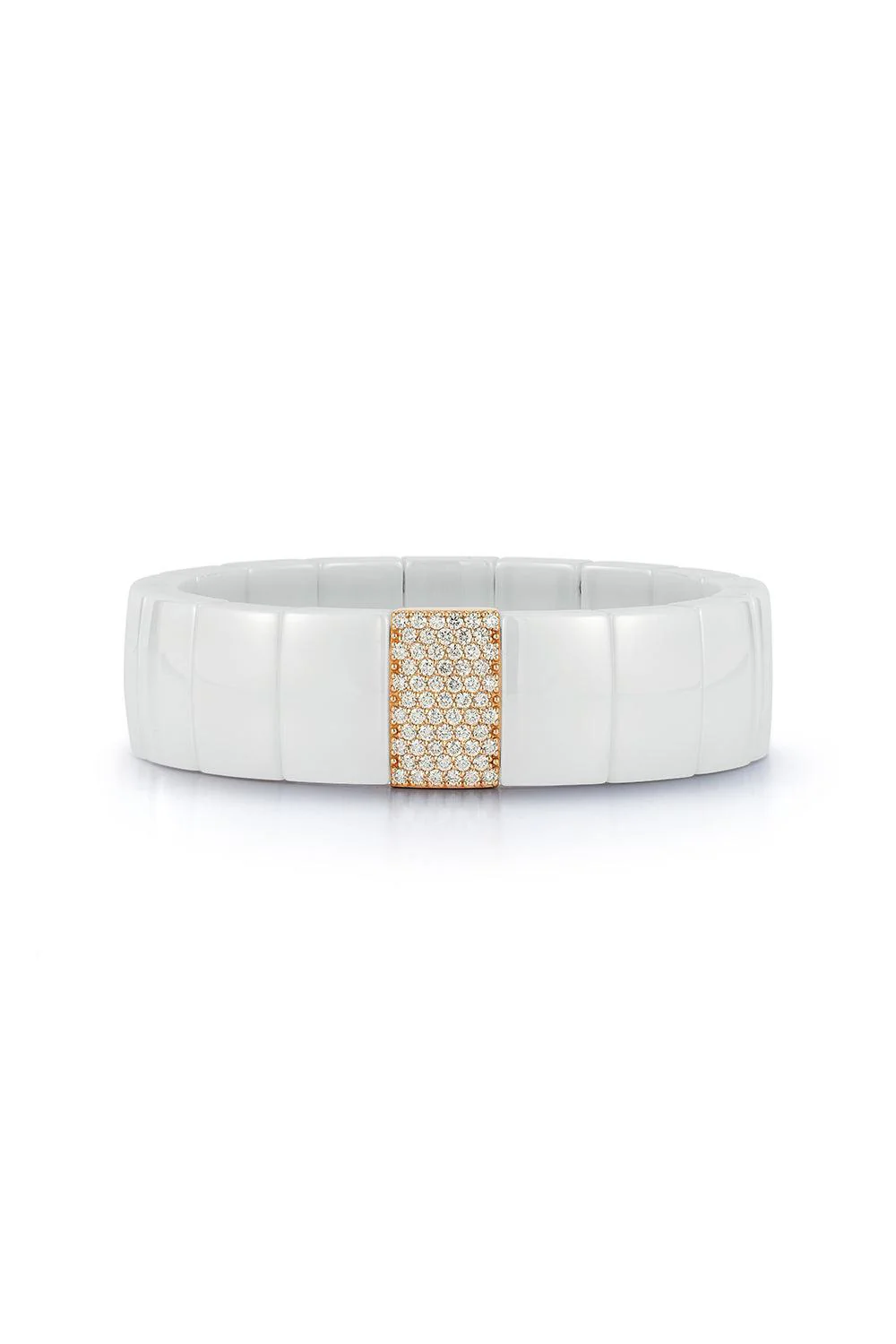 One Diamond Section White Domino Stretch Bracelet