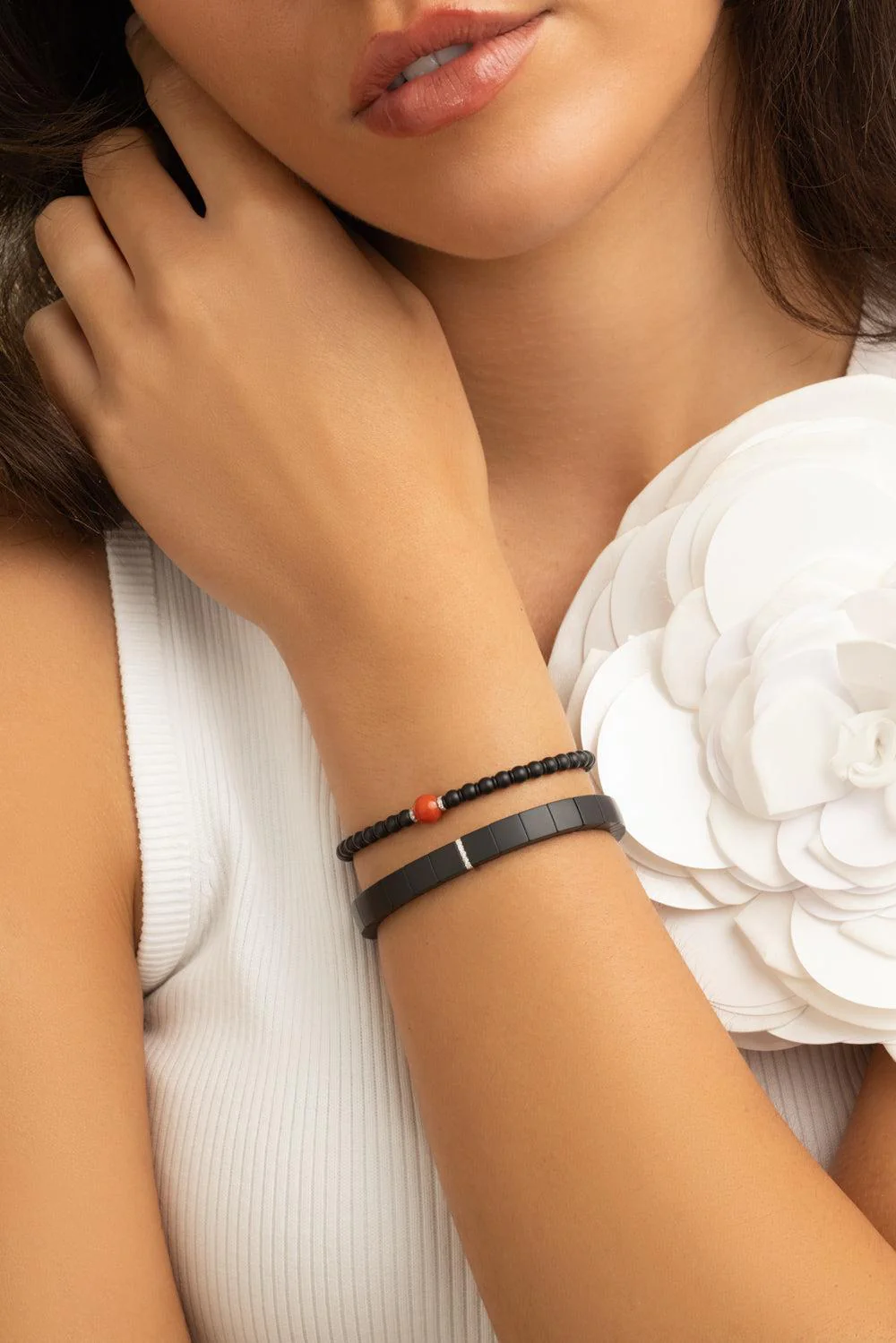 One Diamond Square Matte Black Scacco Stretch Bracelet - Image 3