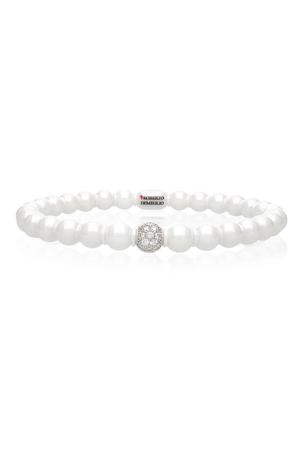 One Diamond White Beaded Stretch Bracelet