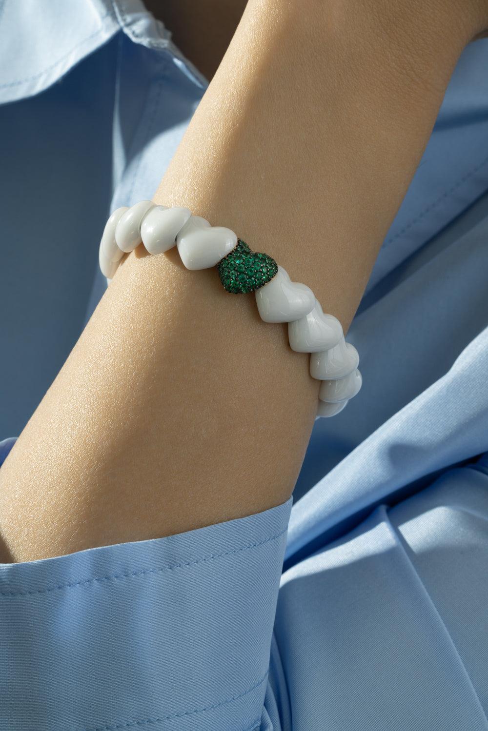 One Emerald White Heart Stretch Bracelet - Image 4