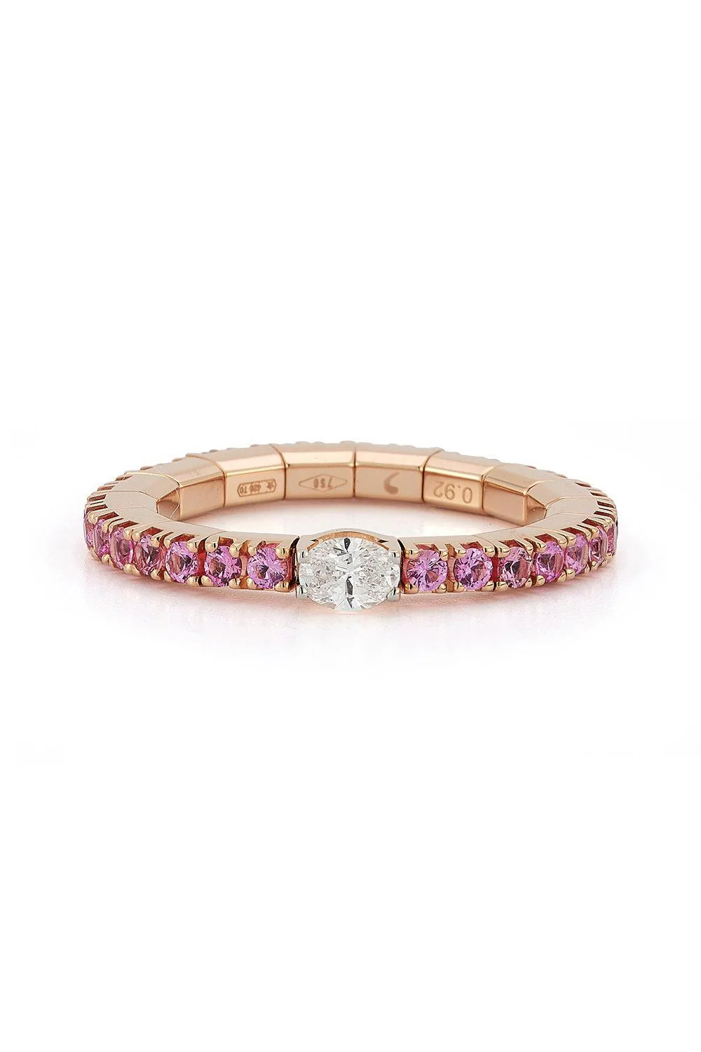 Pink Sapphire Diamond Band Oval Ring