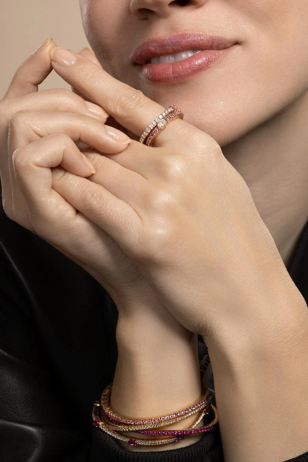 Pink Sapphire Diamond Extensible Ring - Image 3