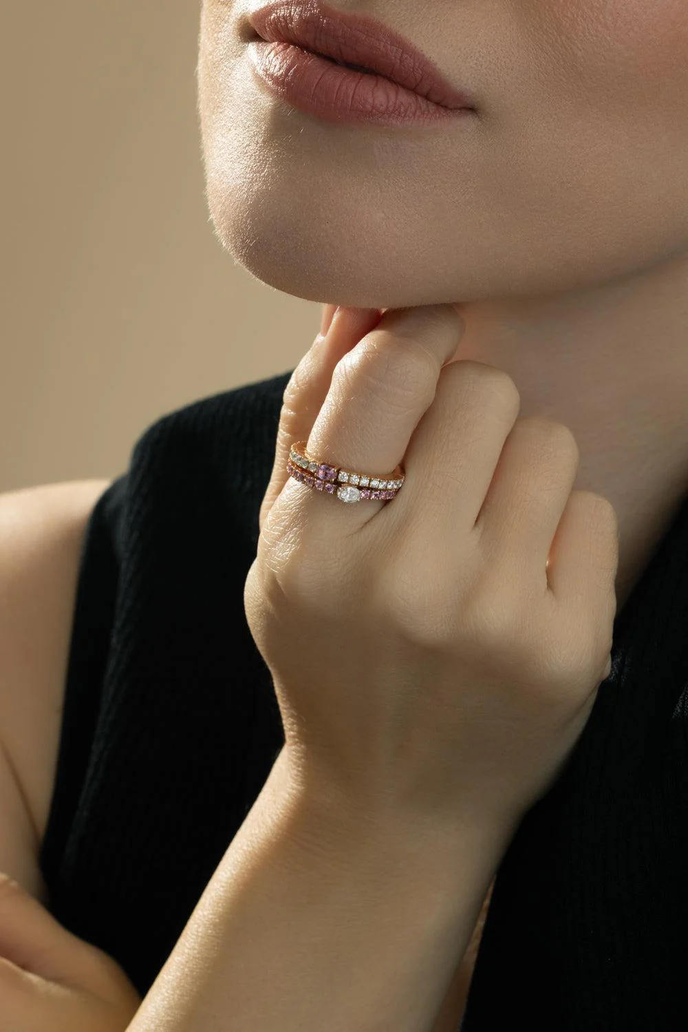 Pink Sapphire Diamond Extensible Stretch Ring - Image 3