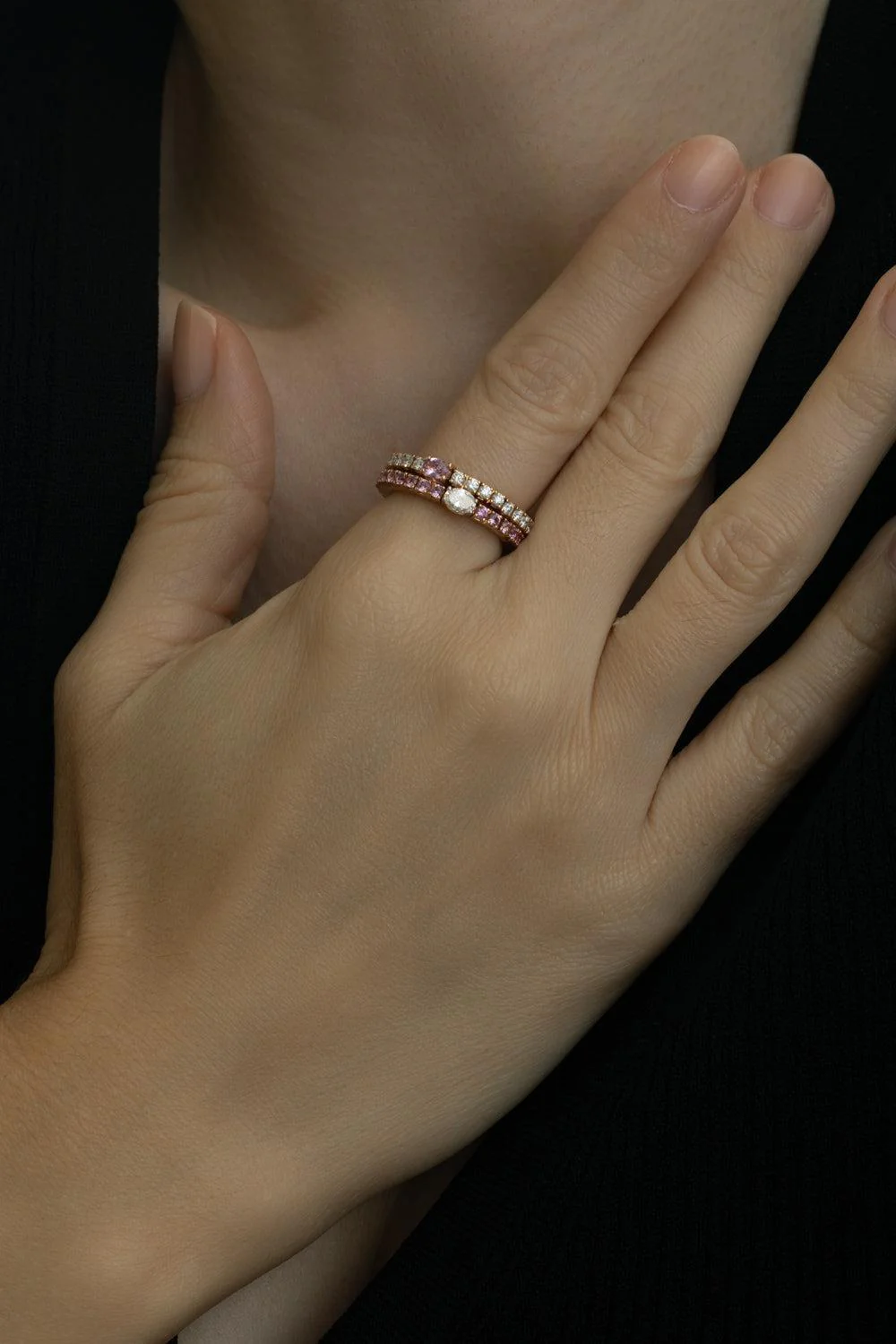Pink Sapphire Diamond Extensible Stretch Ring - Image 4