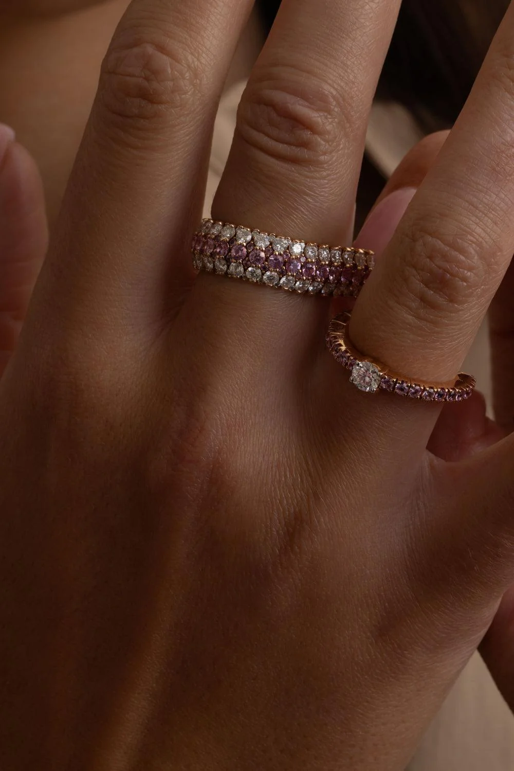 Pink Sapphire Diamond Giotto Stretch Ring - Image 5