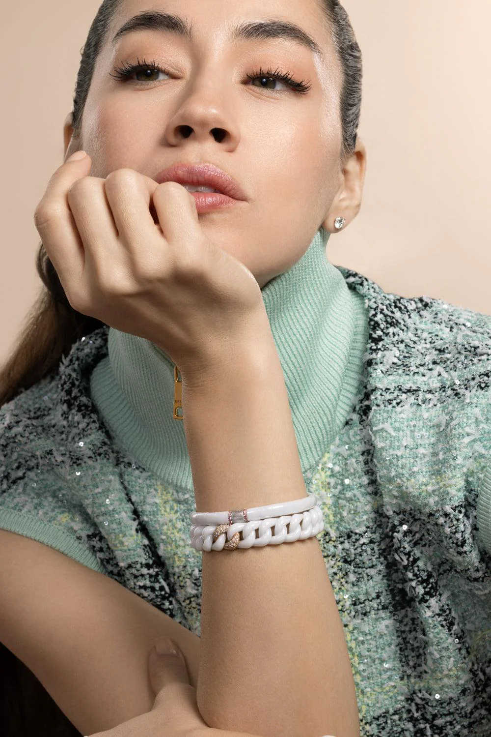 Pink Sapphire Matte White Stretch Bracelet - Image 4