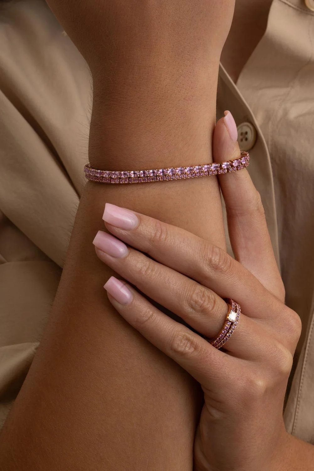 Pink Sapphire Stretch Tennis Bracelet - Image 5