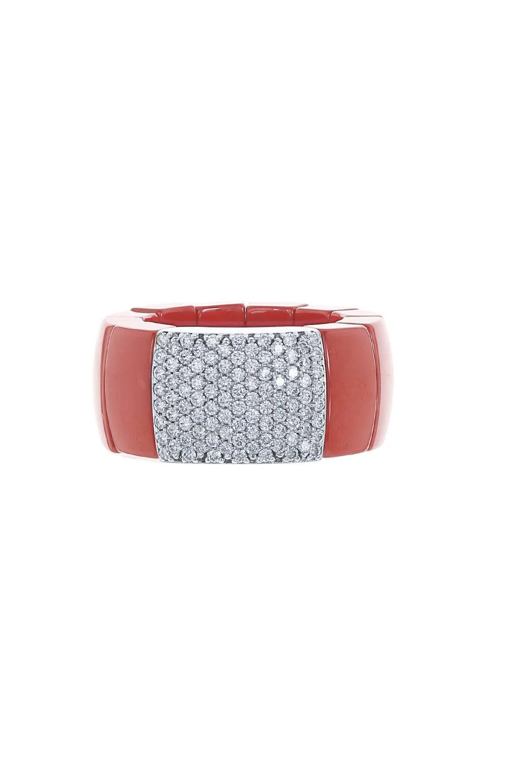 Red Ceramic Diamond Pave Domino Ring