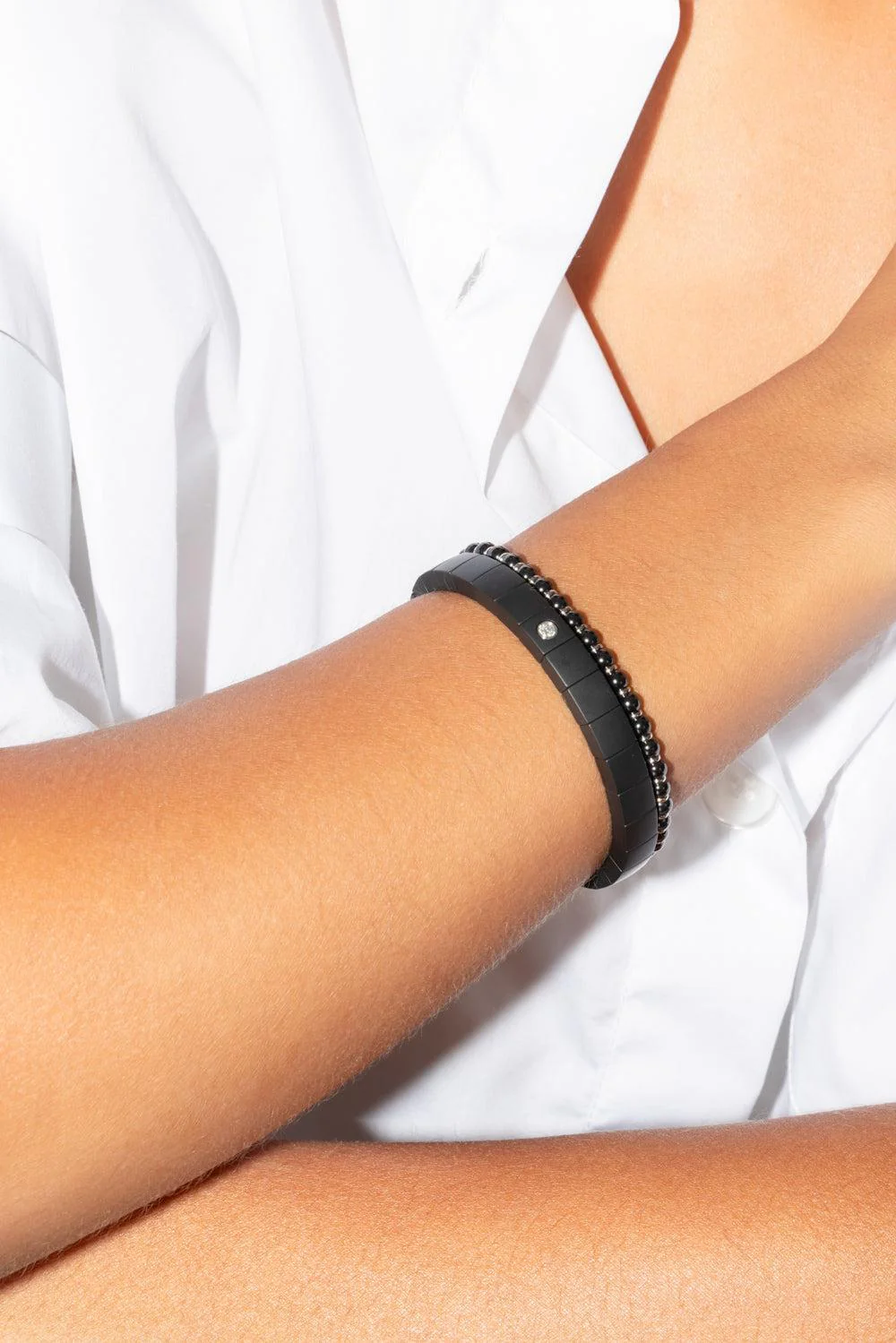 Matte Black Ceramic Scacco Stretch Bracelet - Image 4