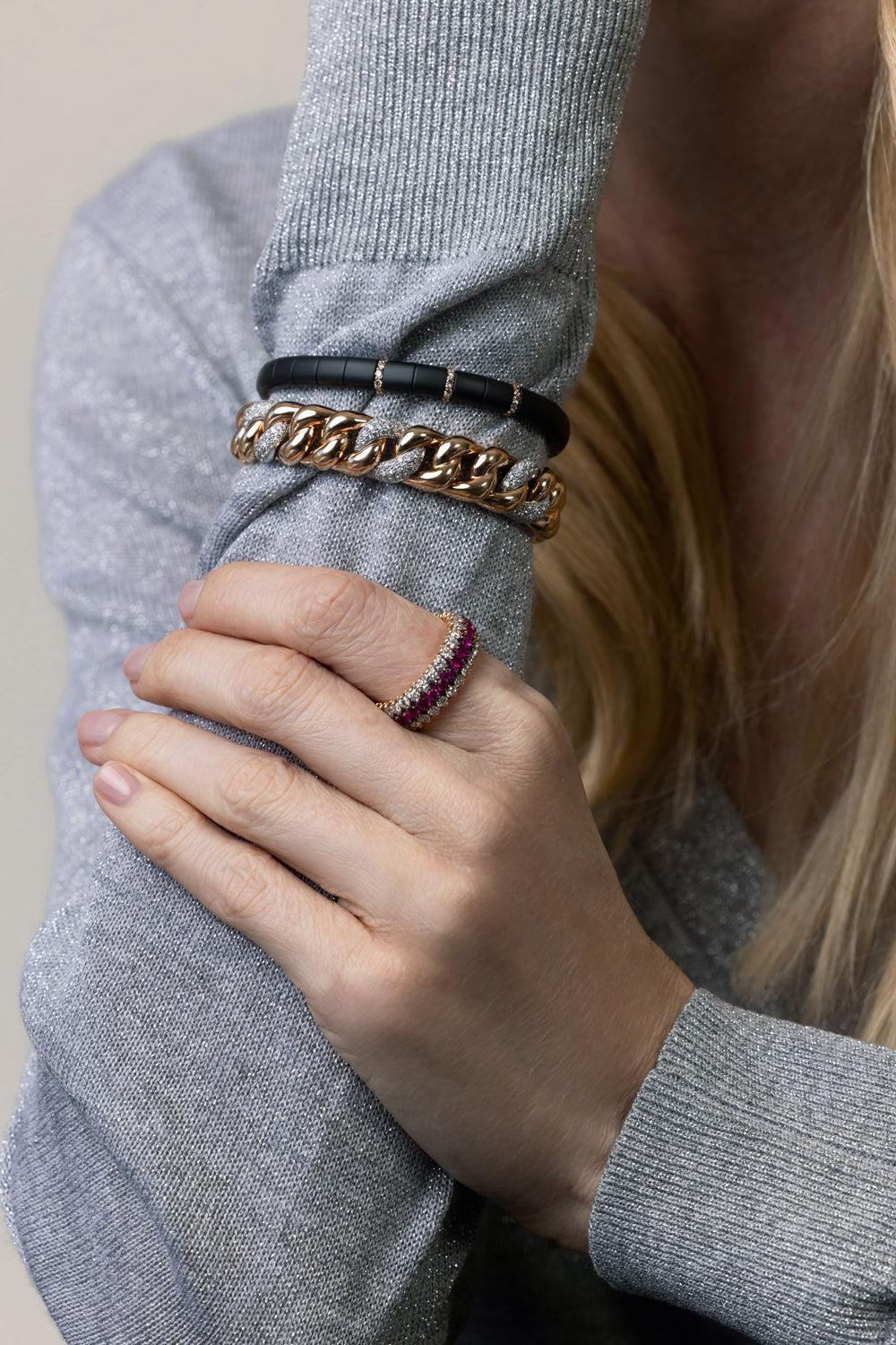Six Link Diamond Groumette Stretch Bracelet - Image 3