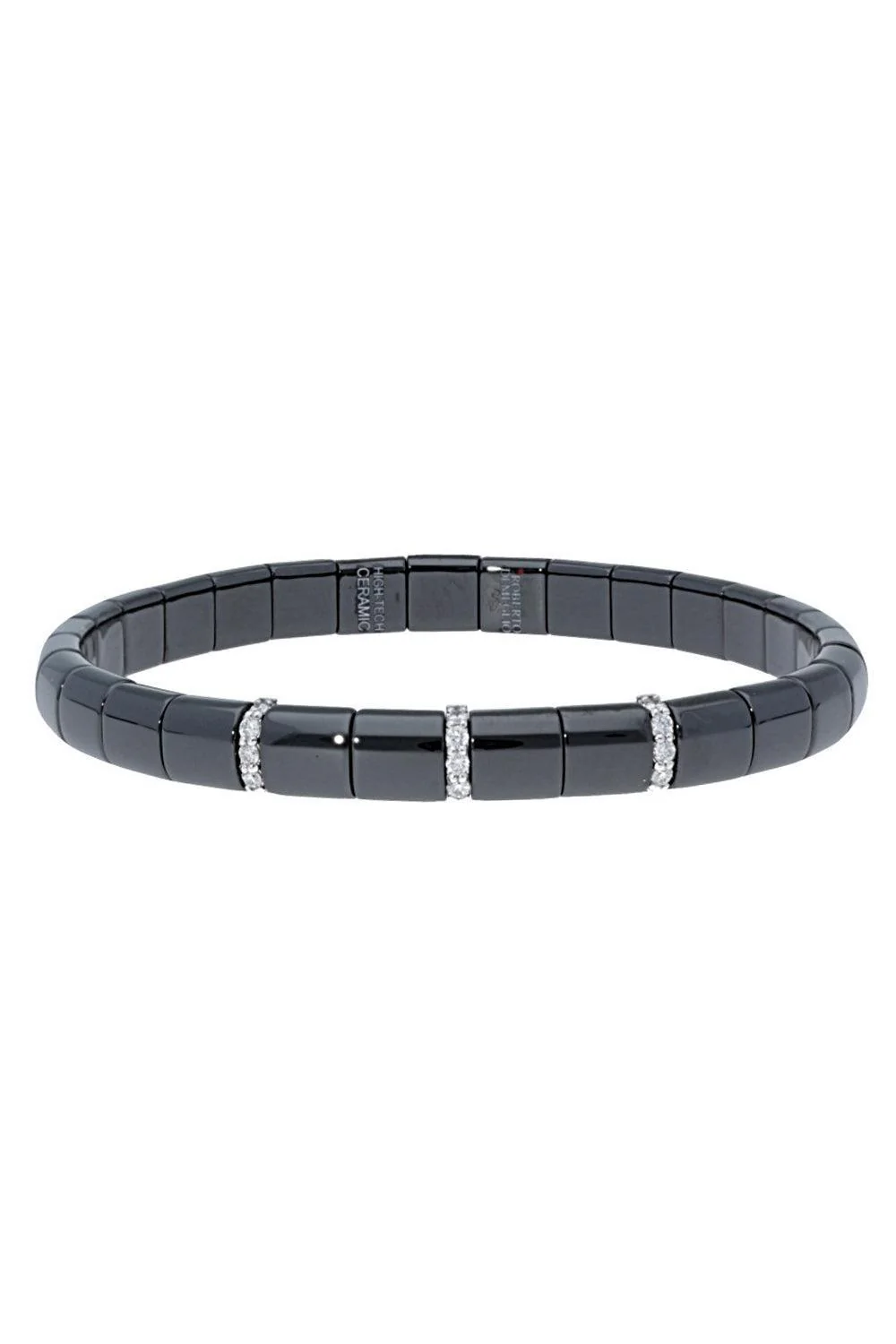Three Diamond Bar Black Pura Stretch Bracelet