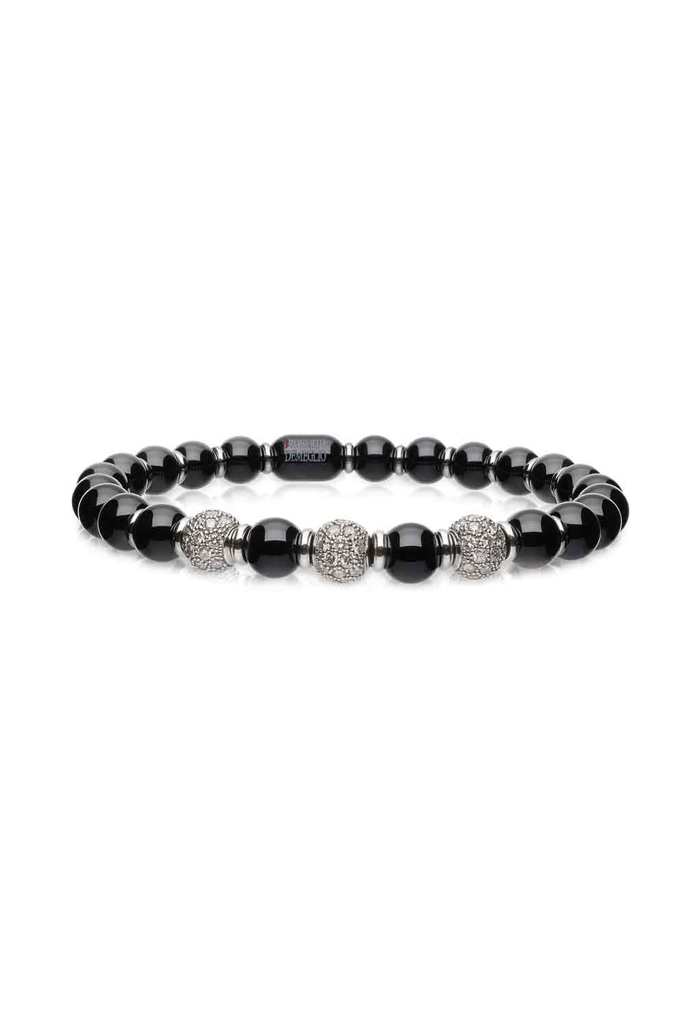 Three Diamond Bead Black Sfera Stretch Bracelet