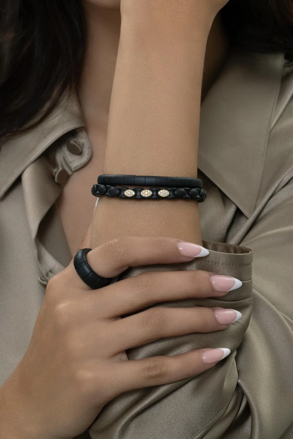 Three Diamond Matte Black Anaconda Bracelet - Image 4