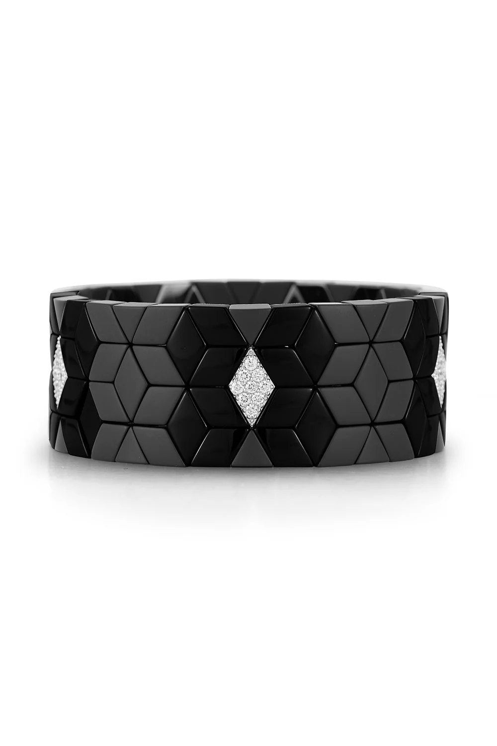 Three Gold Diamond Black Cube Stretch Bracelet