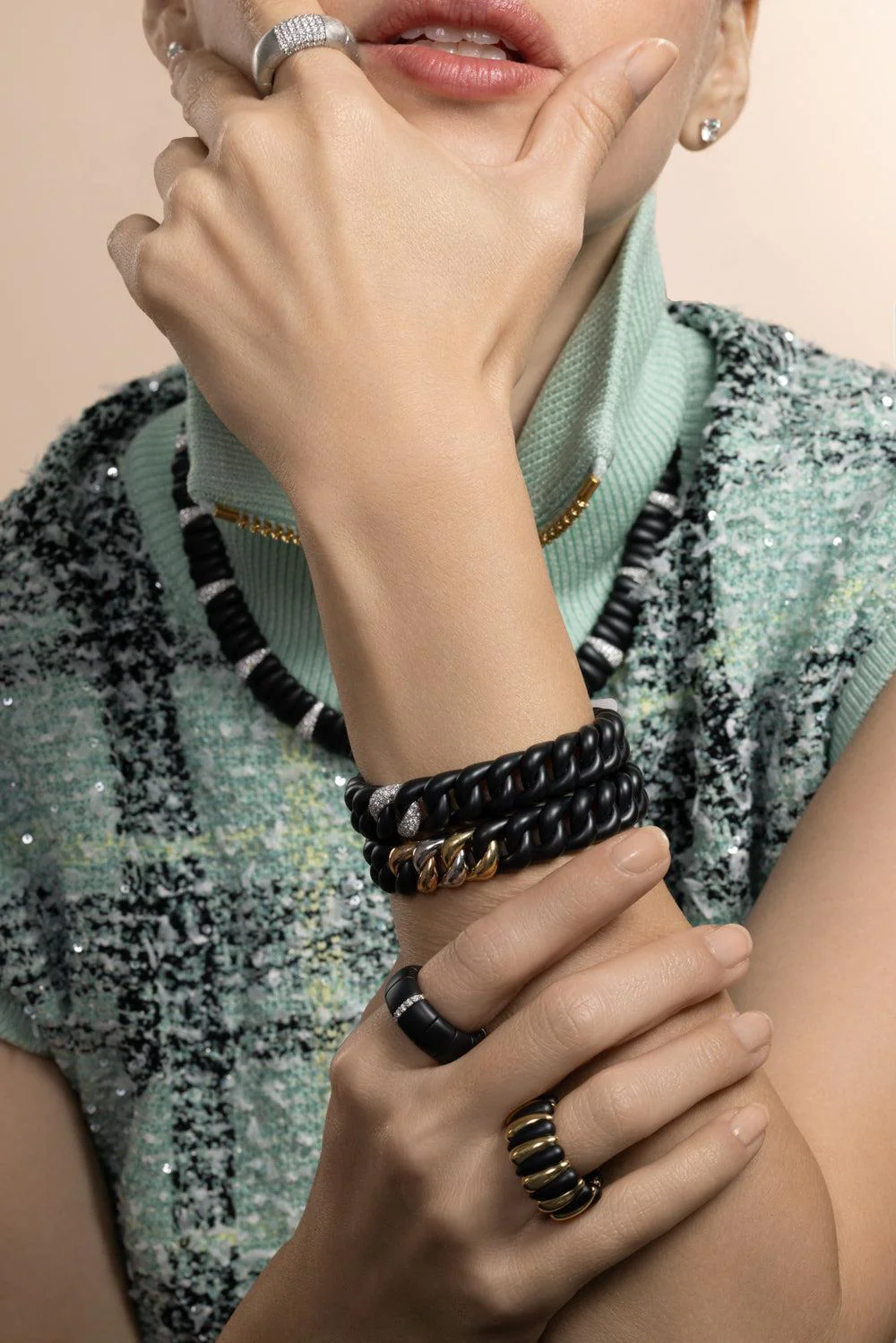 Three Link Matte Groumette Stretch Bracelet - Image 4