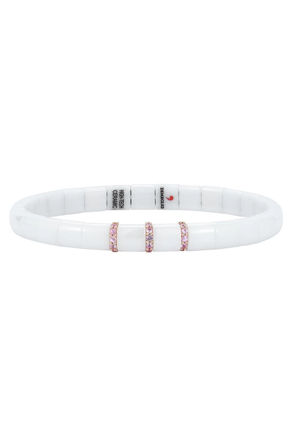 Three Pink Sapphire Bar White Stretch Bracelet