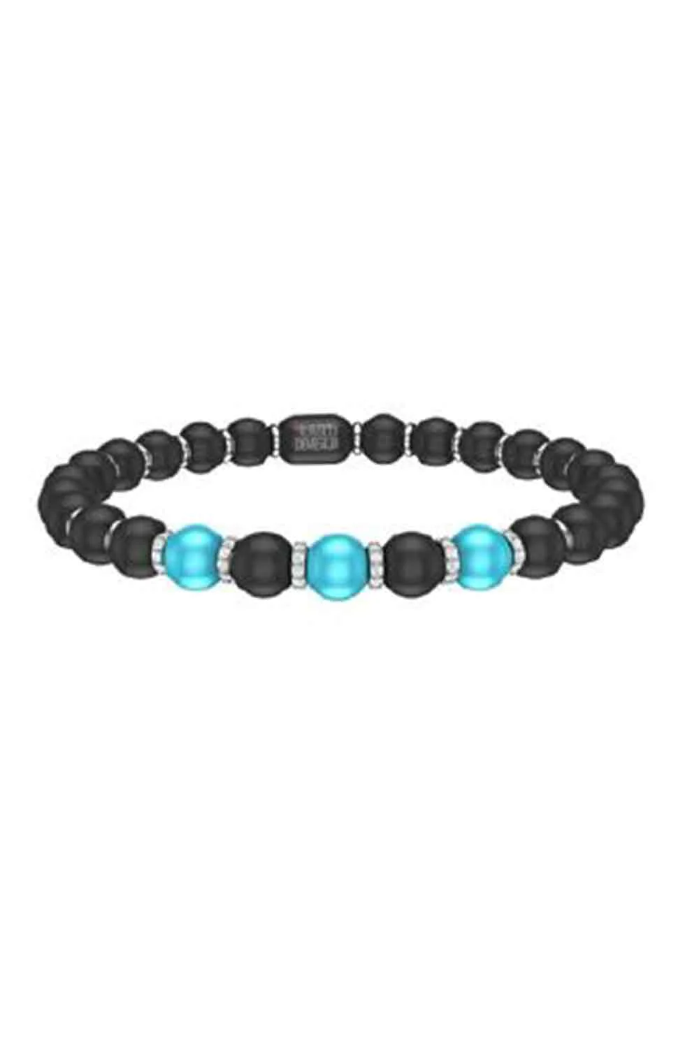 Three Turquoise Diamond Beaded Matte Black Sfera Bracelet