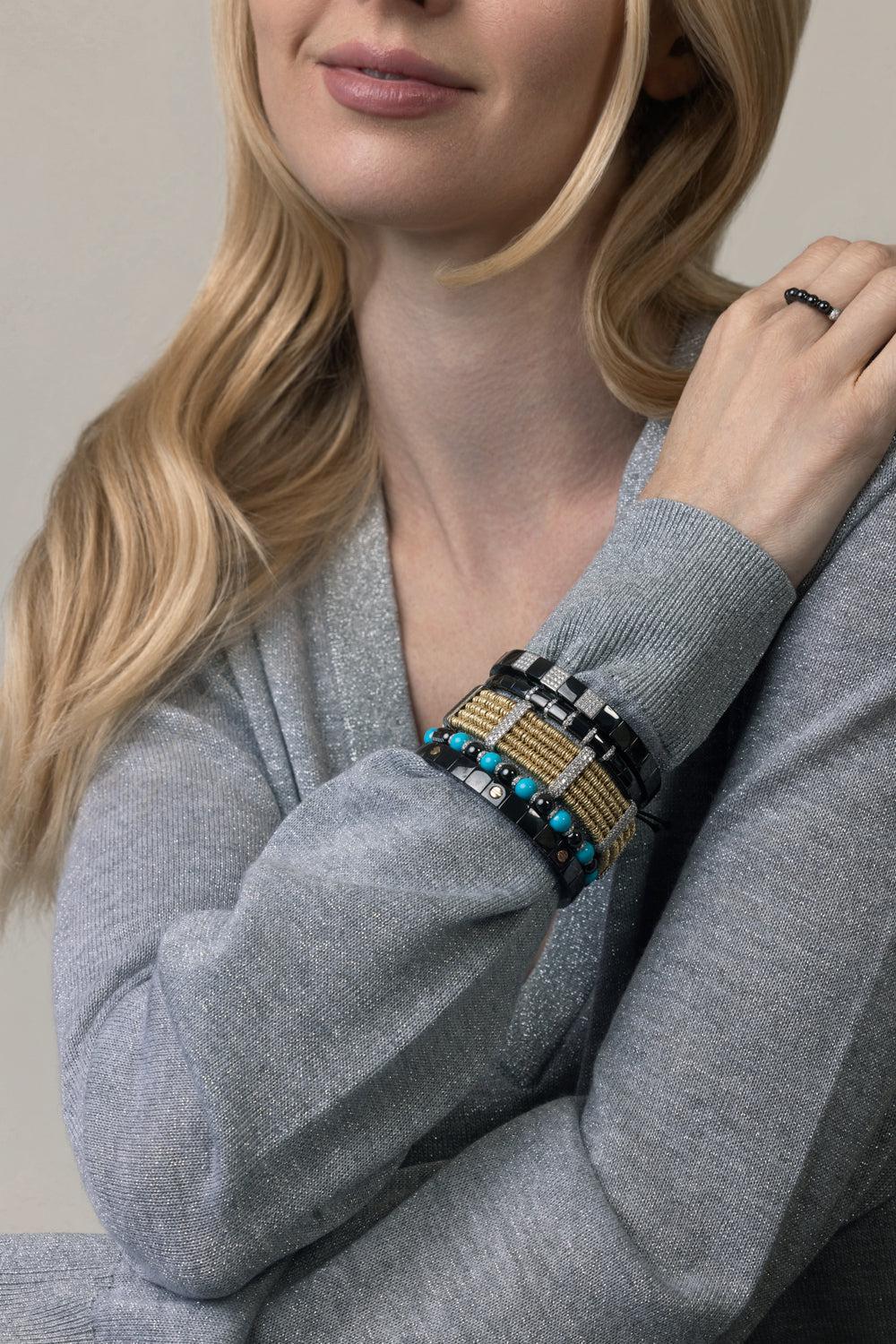 Turquoise Black Ceramic Sfera Stretch Bracelet - Image 2
