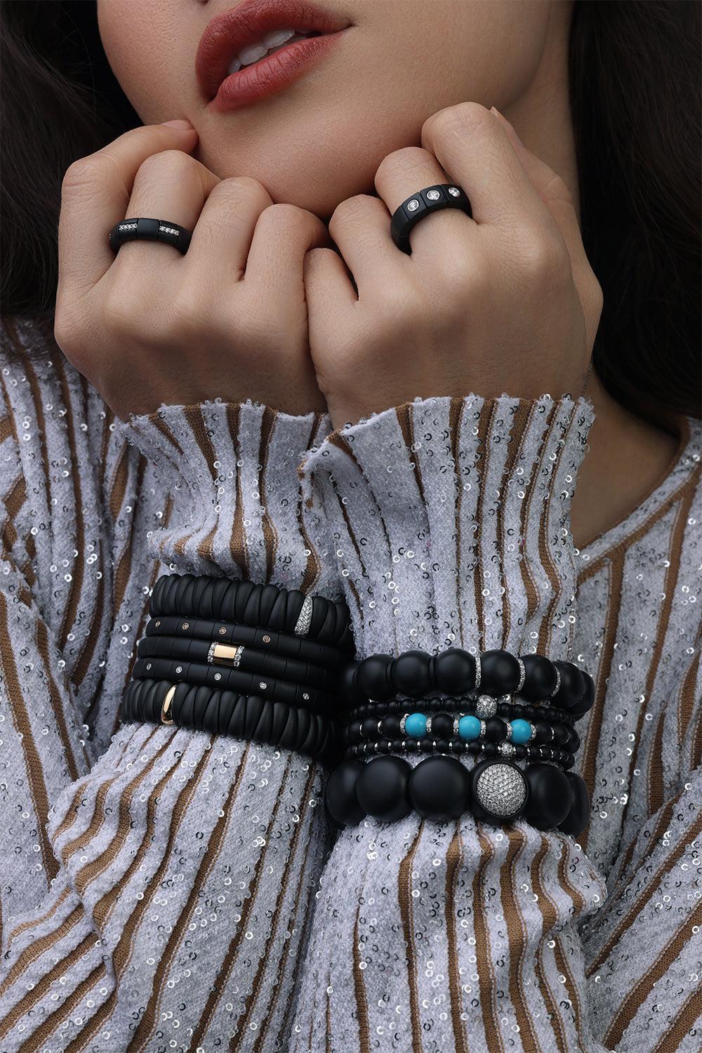 Turquoise Diamond Bar Sfera Stretch Bracelet - Image 2
