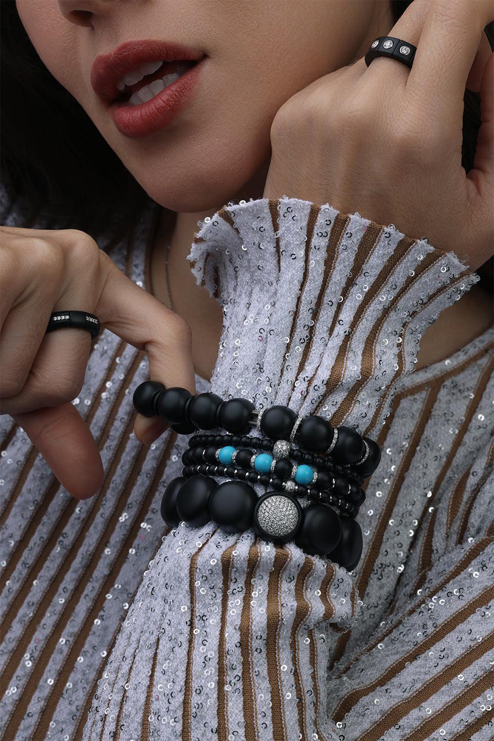 Turquoise Diamond Bar Sfera Stretch Bracelet - Image 3
