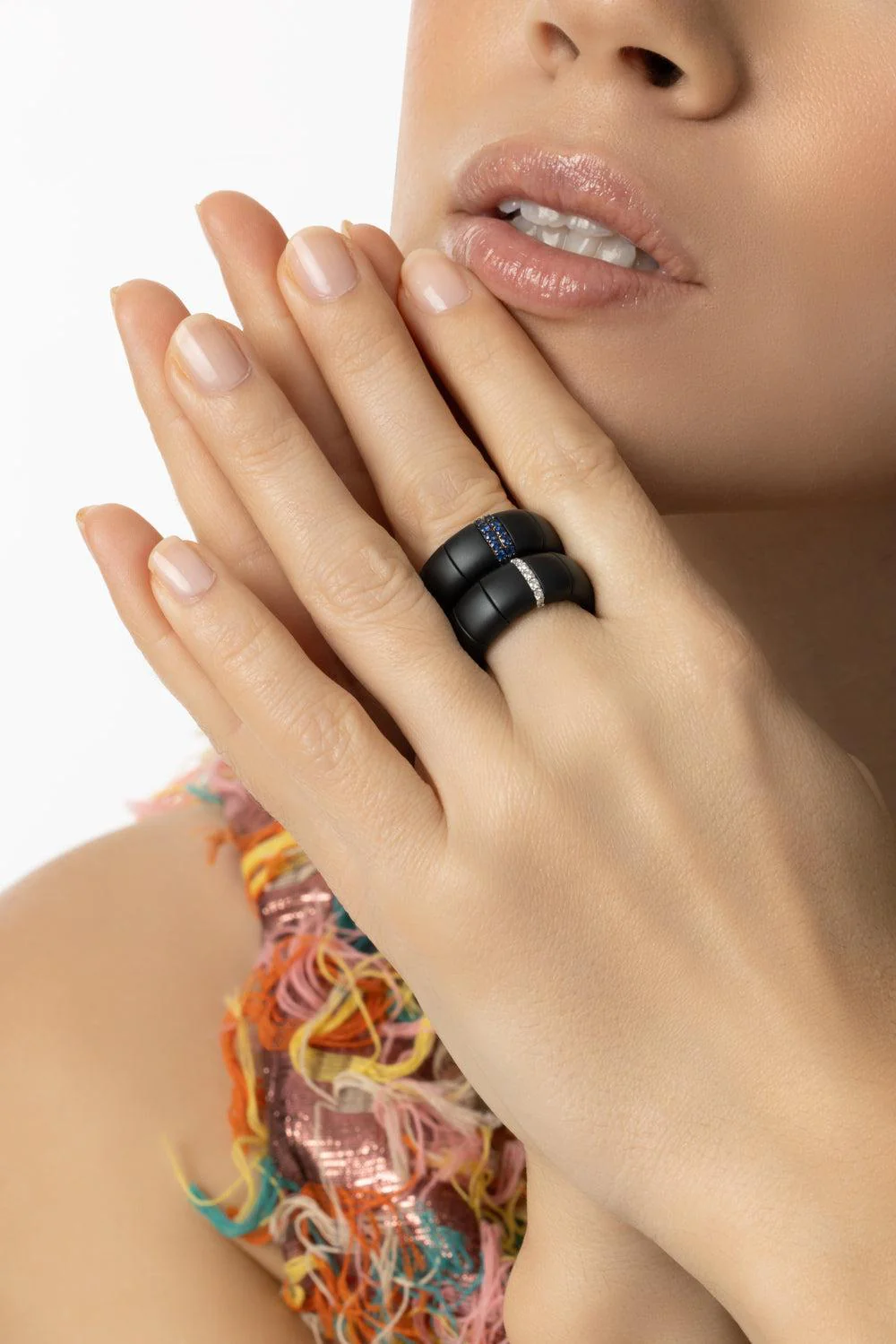 Diamond Section Matte Black Pura Stretch Ring - Image 5