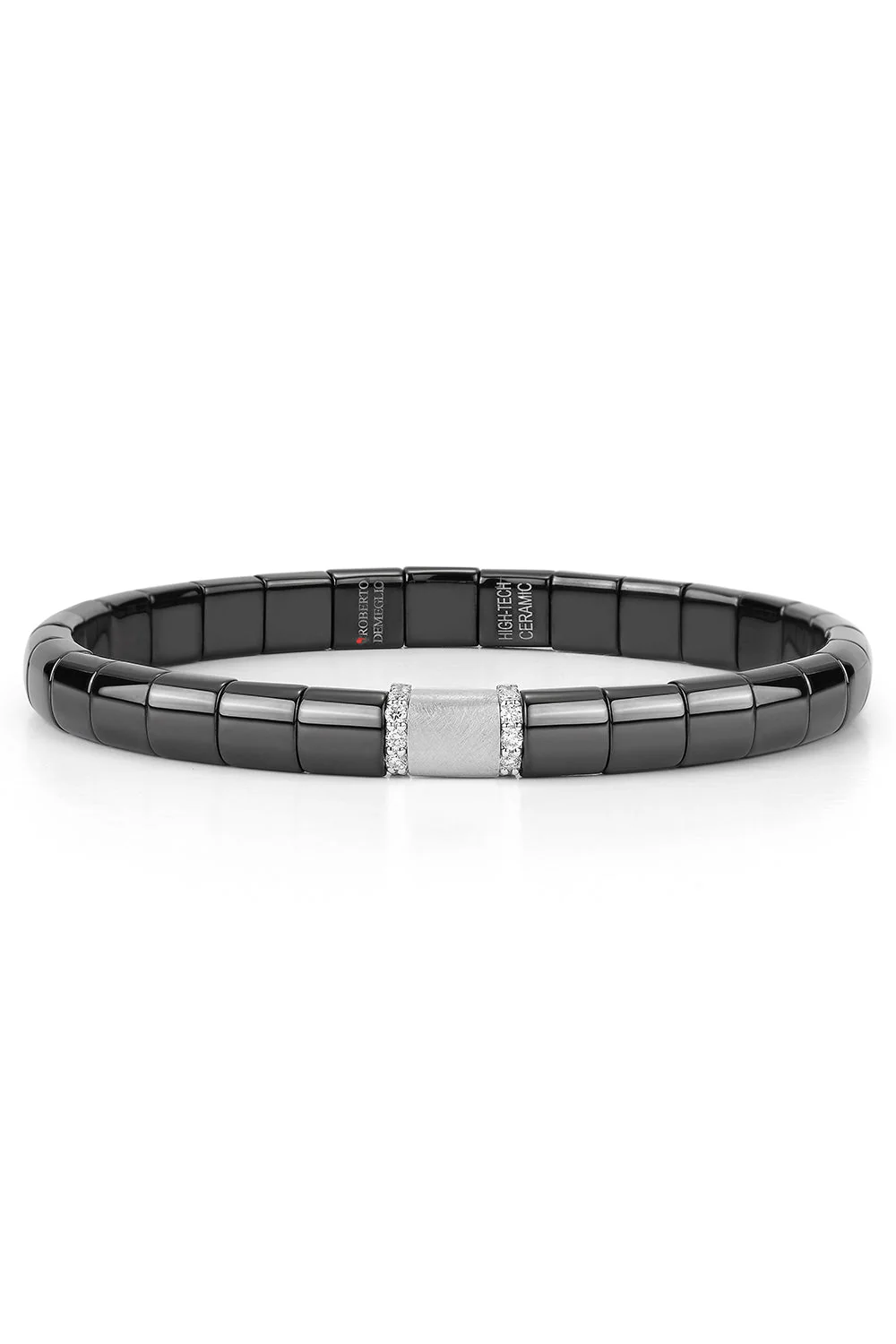 Two Diamond Bar Black Ceramic Pura Stretch Bracelet