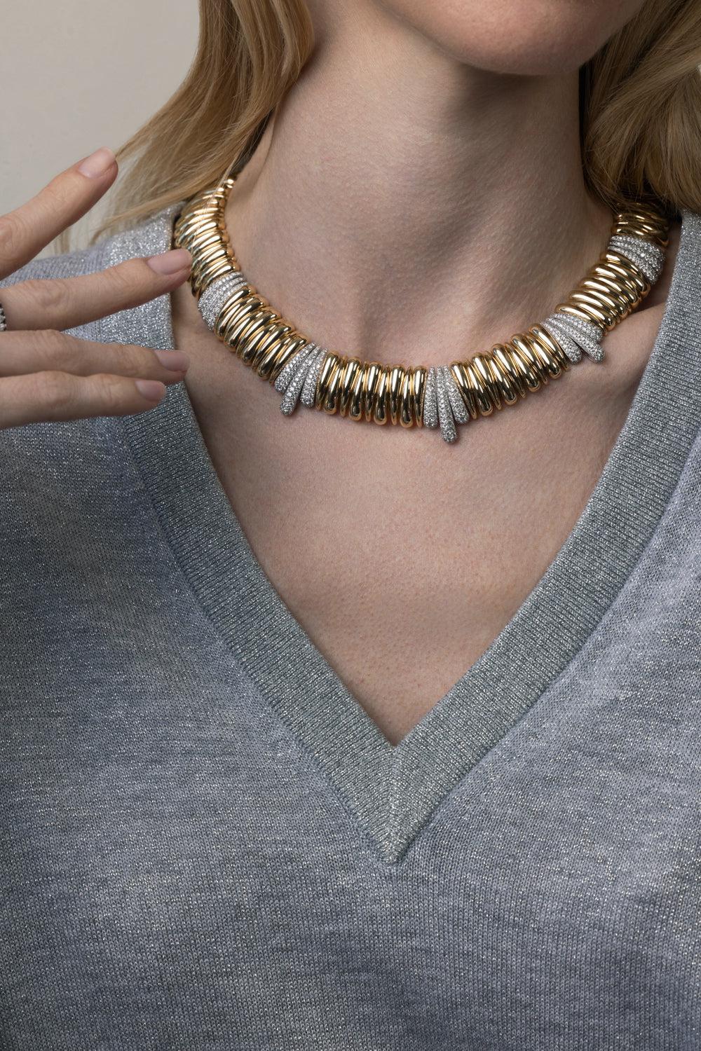 Two Tone Diamond Collar Necklace - Image 3