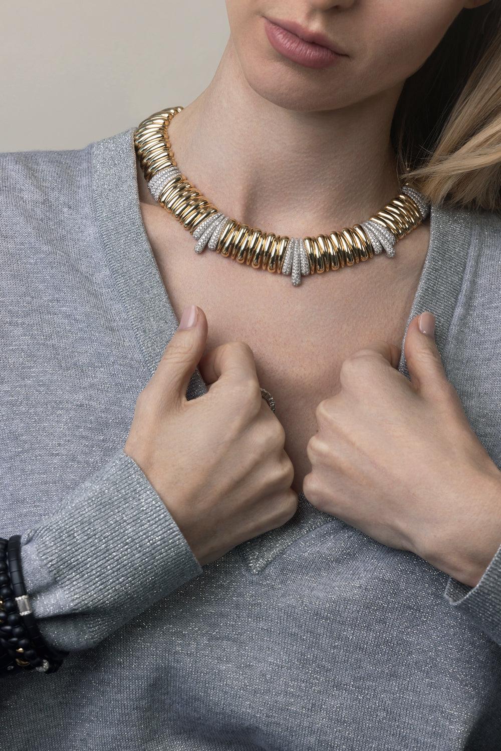 Two Tone Diamond Collar Necklace - Image 4