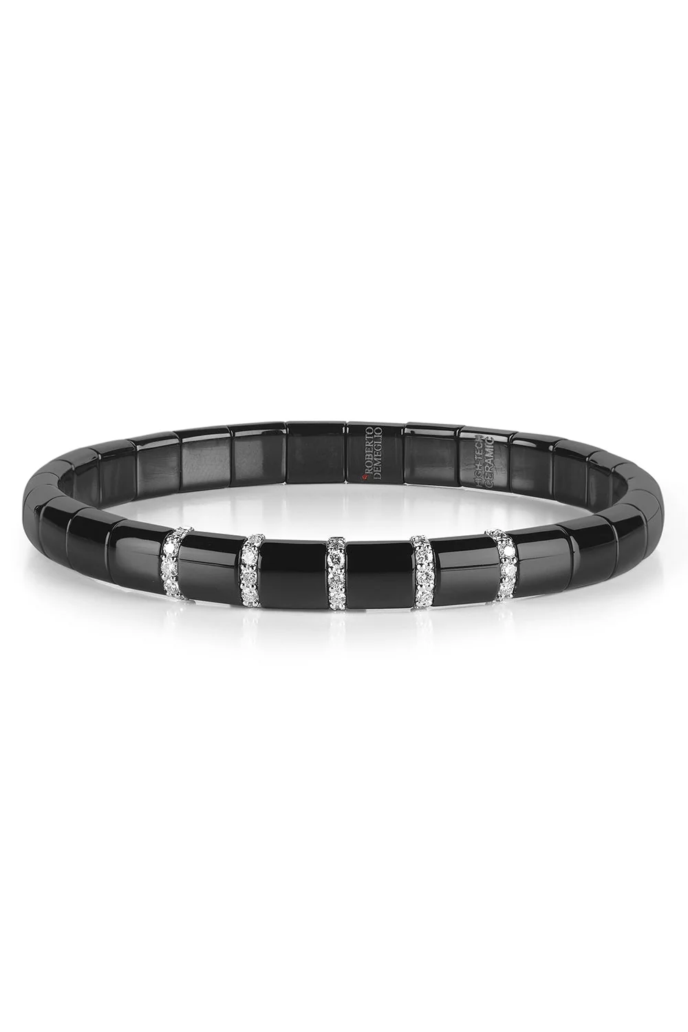White Black Ceramic Five Bar Pura Stretch Bracelet