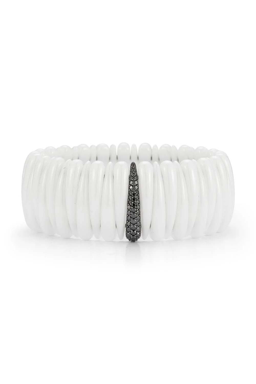White Black Diamond Ceramic Artiglio Stretch Bracelet