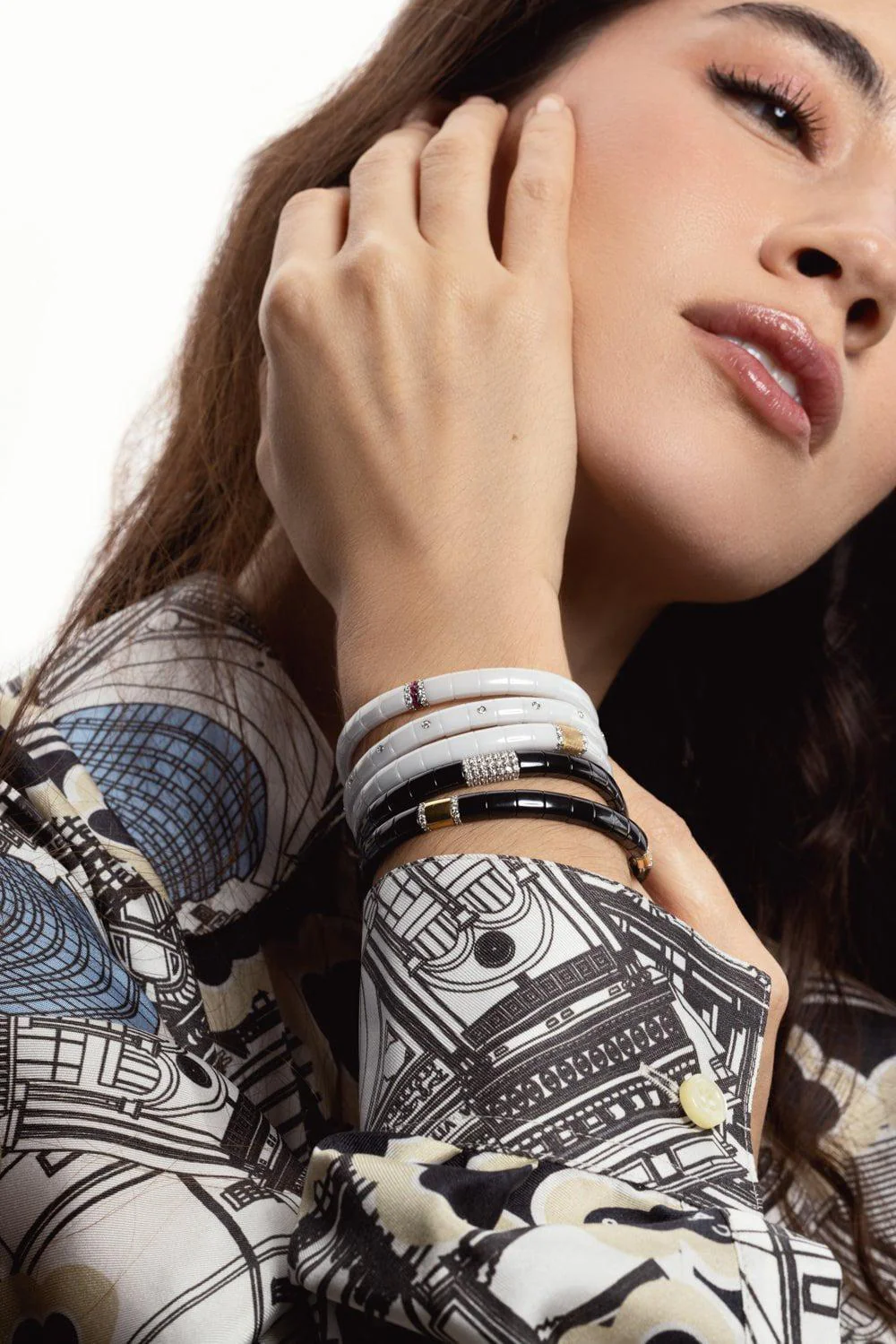 White Ceramic Alternating Bezel Pura Bracelet - Image 3