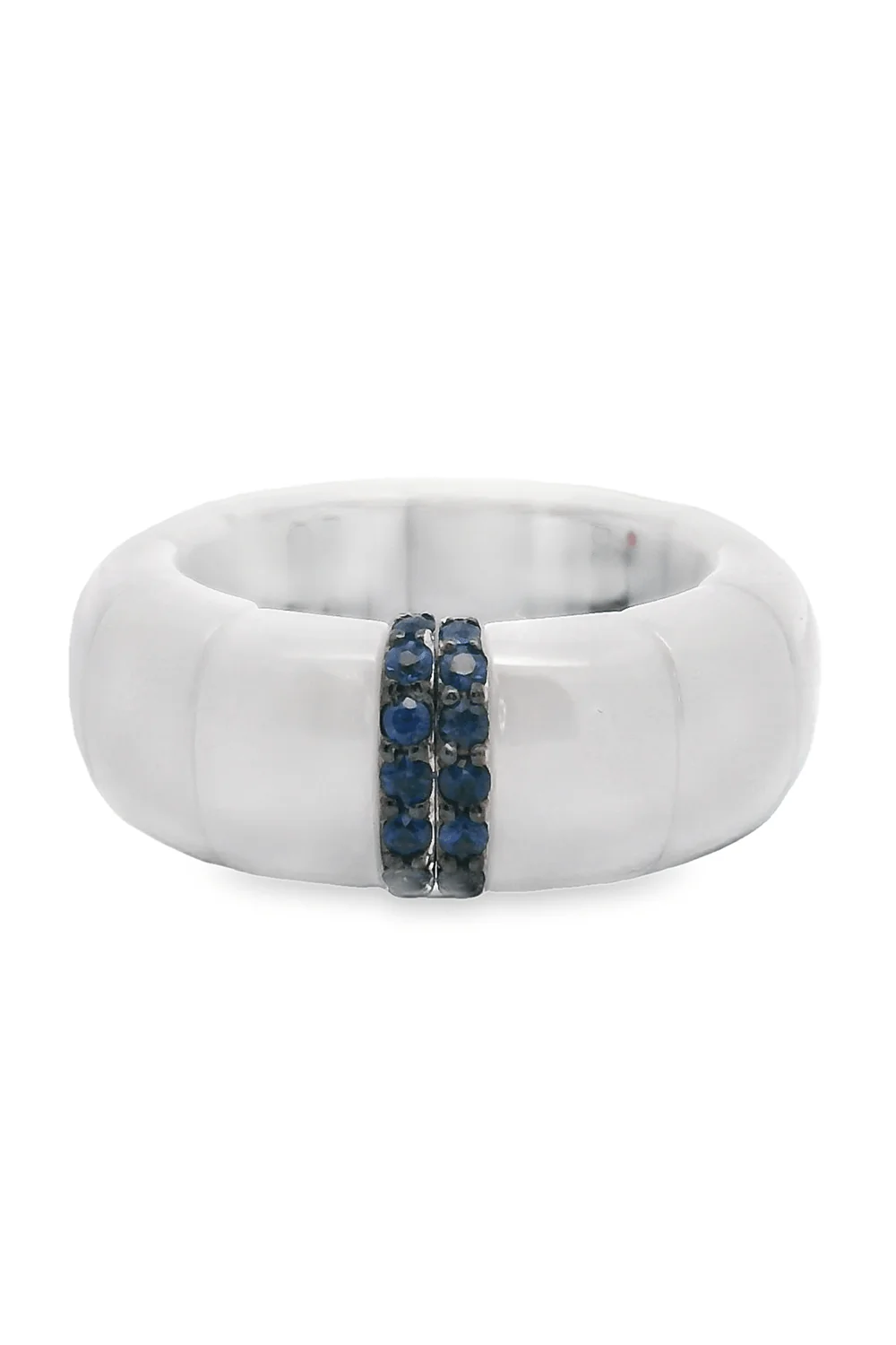 White Ceramic Blue Sapphire Bar Pura Ring