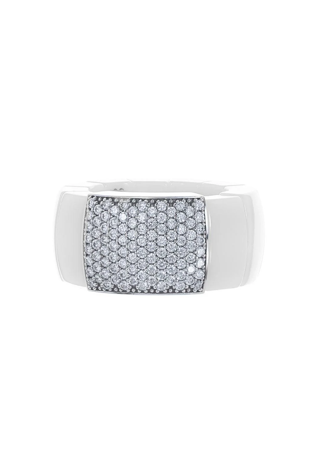 White Ceramic Diamond Pave Domino Ring
