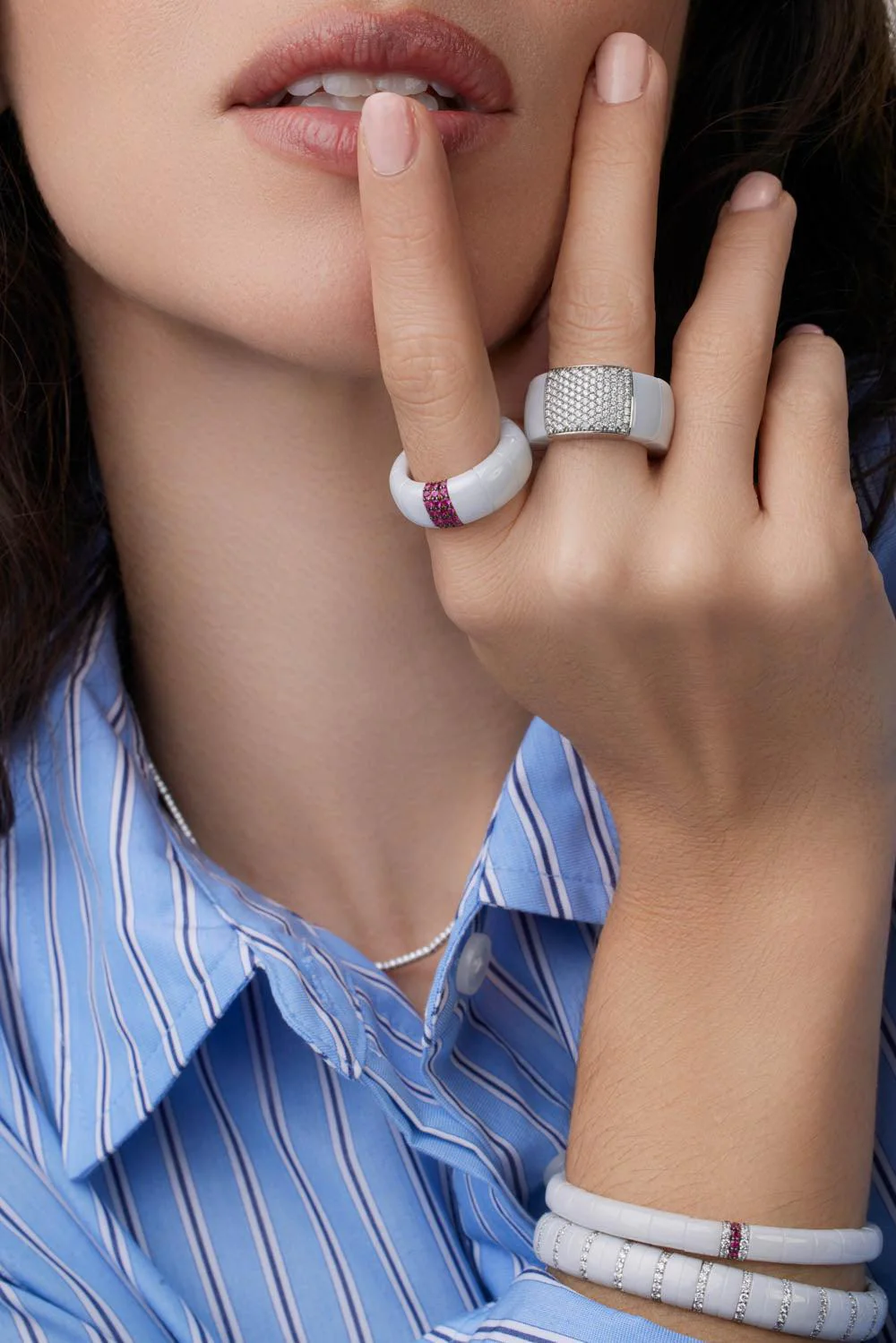 White Ceramic Ruby Pura Ring - Image 3