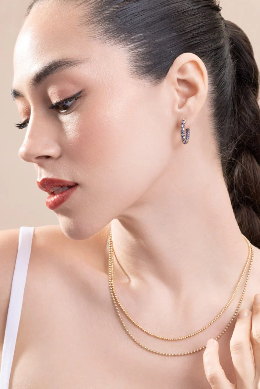 Blue Sapphire Disco Sister Hoop Earrings - Image 2