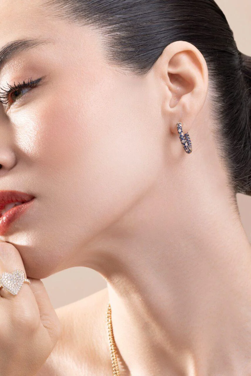 Blue Sapphire Disco Sister Hoop Earrings - Image 3