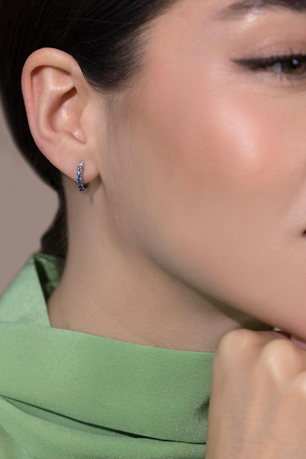Orb Midi Diamond Blue Sapphire Hoop Earrings - Image 3