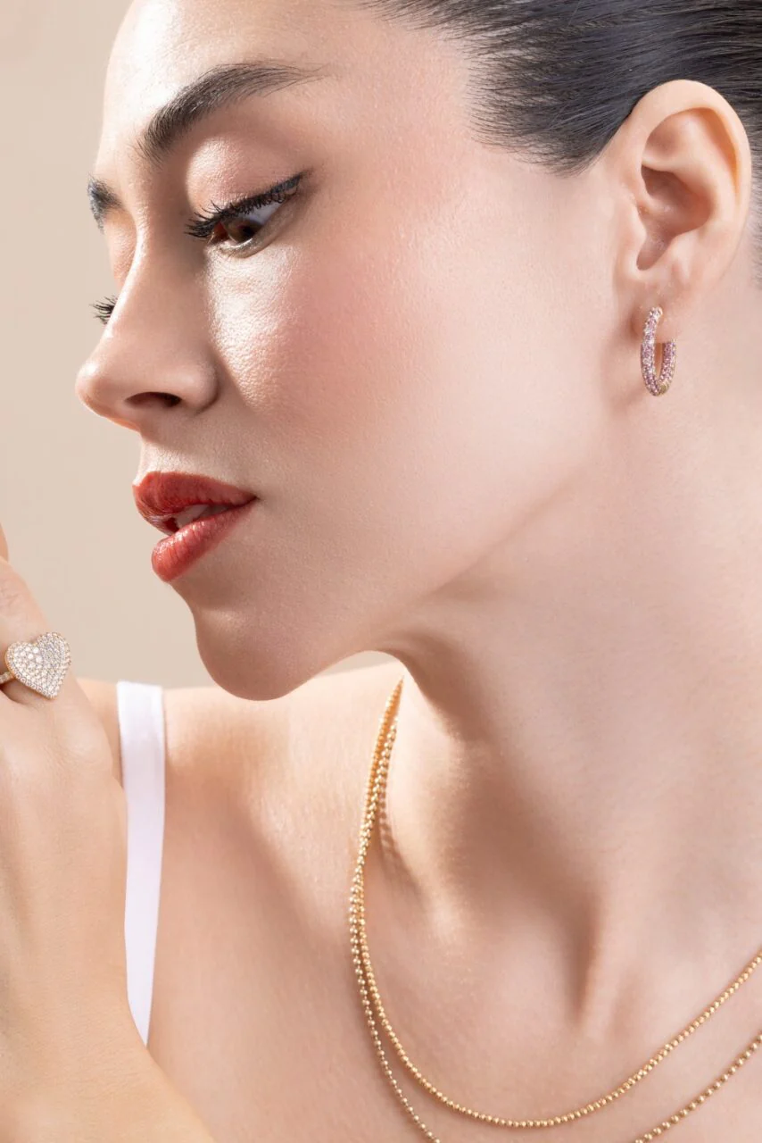 Pink Sapphire Disco Sister Hoop Earrings - Image 3