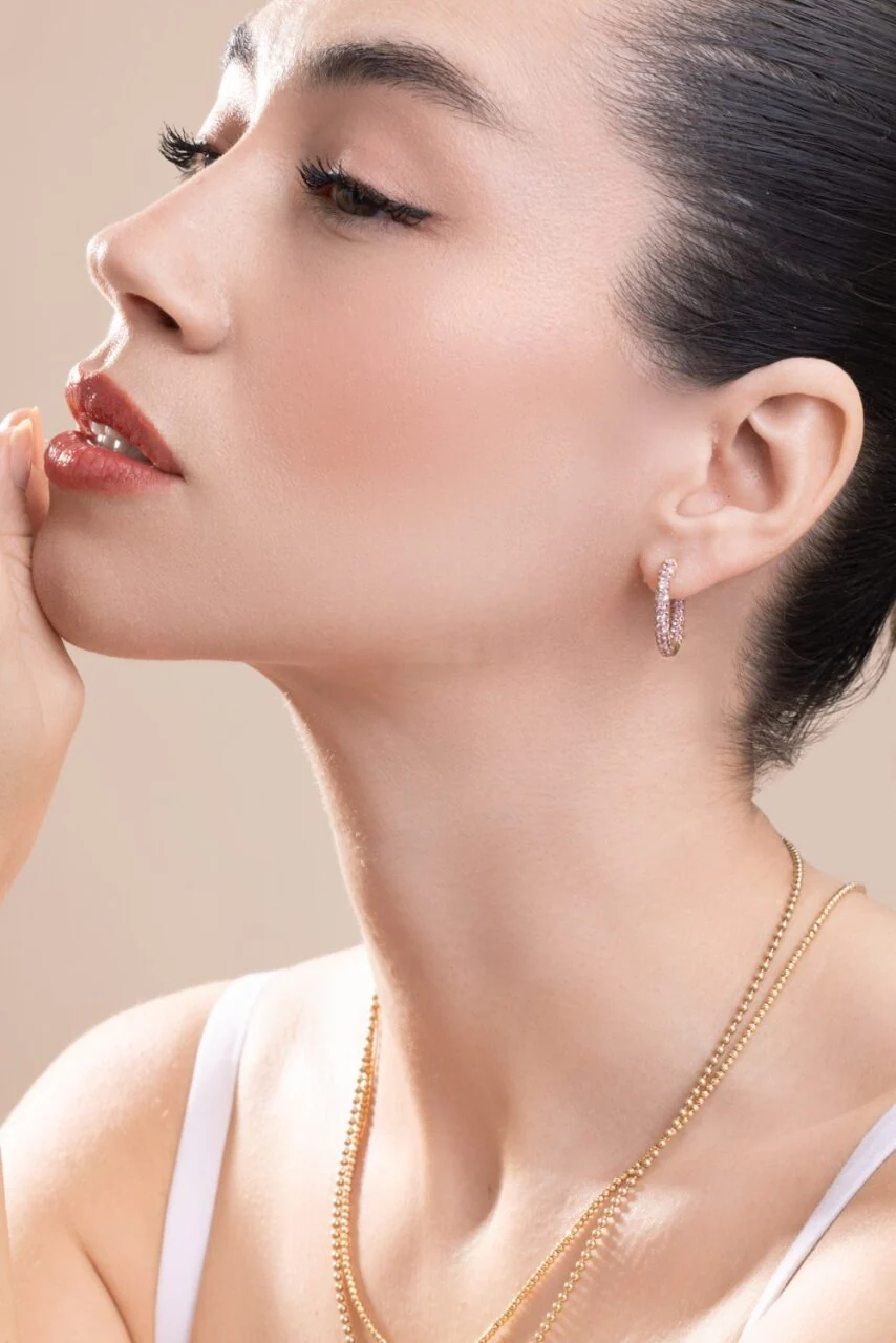 Pink Sapphire Disco Sister Hoop Earrings - Image 4