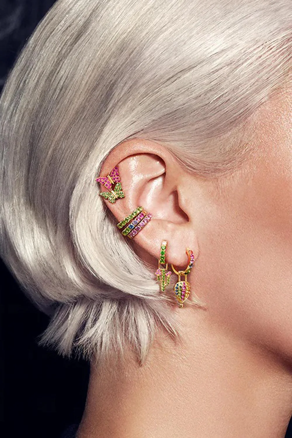 Rainbow Sapphire Midi Orb Hoop Earring - Image 2